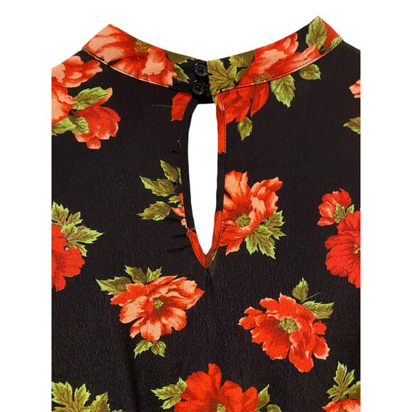 Forever 21 Floral Print Cropped Blouse Small Black Poinsettia Night Out Party - Picture 4 of 7
